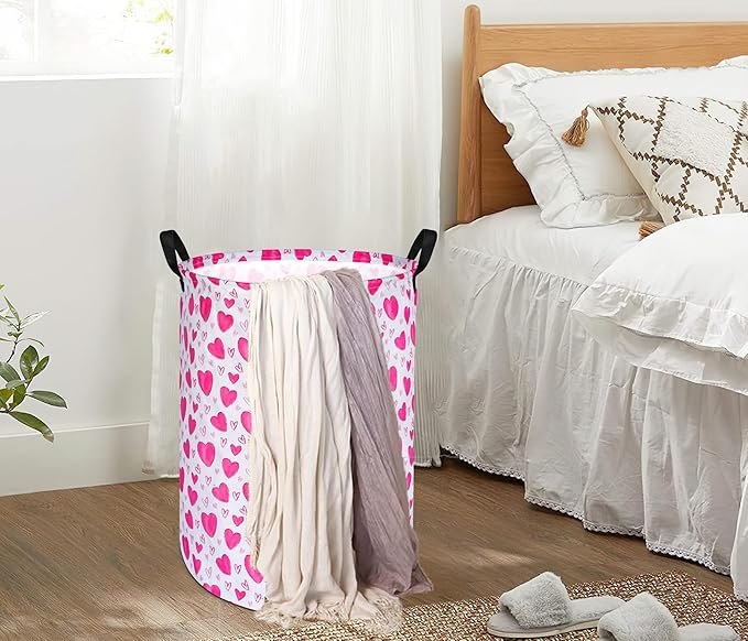 Round Love Heart Pattern Laundry Hamper Storage Basket Organizer Hamper