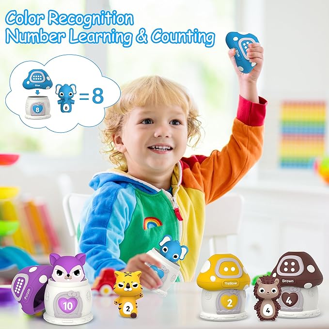 20PCS Farm Animal Toys Toddler Toys Age 1-2 2-4, Montessori Toys for 1 Year Old Finger Puppets Mushroom House Learning Stacking Toys 2