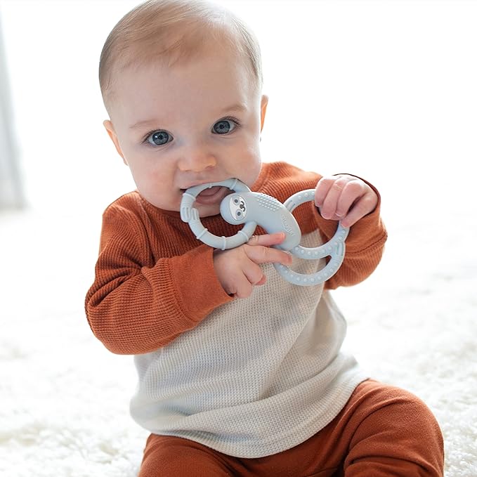 Dr. Brown's Flexees Blue Sloth, Soft 100% Silicone Baby Teether 3m+