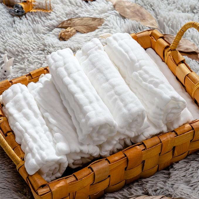 MUKIN Baby Washcloths - Natural Cotton Baby Wipes 10 Pack 12x12 inches