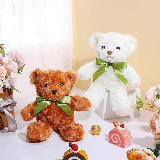 Hungdao 30 Pcs Bear Bulk Plush Stuffed Animals 10 Inch Cute Soft Plush Bears Toys with Ribbon Shaggy Bear for Boys Girls Birthday Baby Shower Decor DIY Gift, White