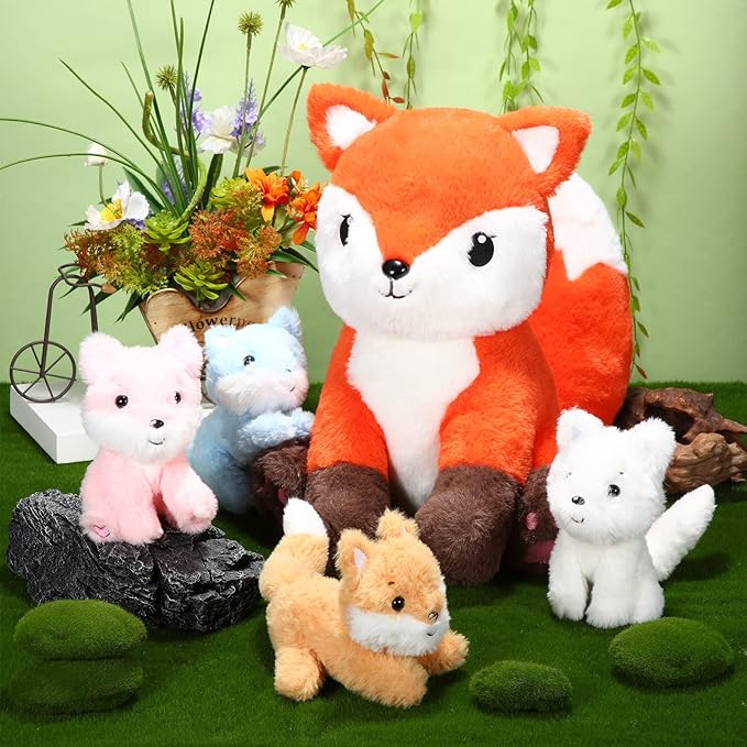 HyDren 5 Pcs Fox Plush Toy Set 14 Inch Mommy 4 Cute
