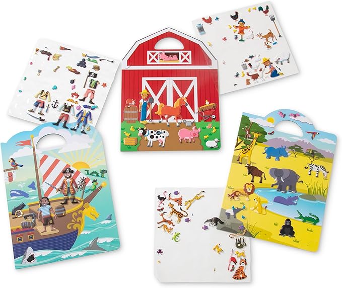 Melissa & Doug Puffy Sticker Play Sets - Safari, Pirate, On the Farm - Reusable Dress Up Doll Stickers, Restickable Puffy Sticker Book For Kids Ages 4+