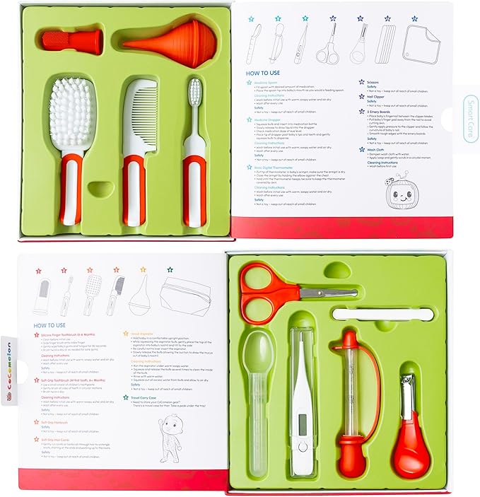 Cocomelon Healthcare & Grooming Kit for Baby Essentials Kit, Newborn Essentials Must Haves, Includes Thermometer, Medicine Dropper, Grooming Tools & More