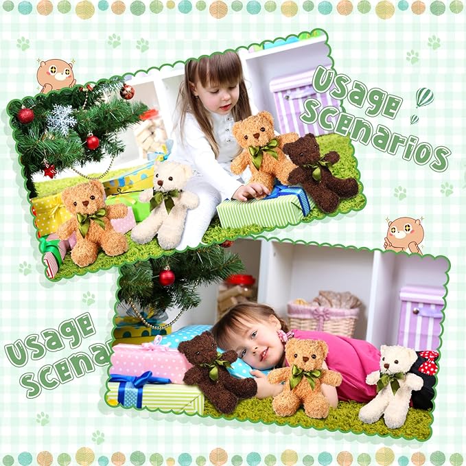 HyDren 15 Pieces Plush Stuffed Bears, 10 Inch Cute Soft Stuffed Bear Toy with Bow Tie for Graduation Baby Shower Christmas Birthday Party Gift Favors (Golden