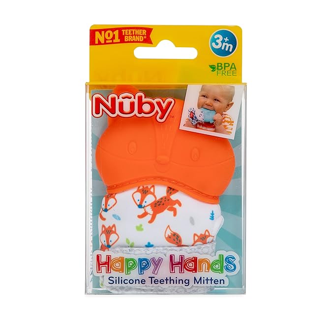 Nuby Happy Hands Silicone Teething Mitten - Baby Teething Toy 3+ Months