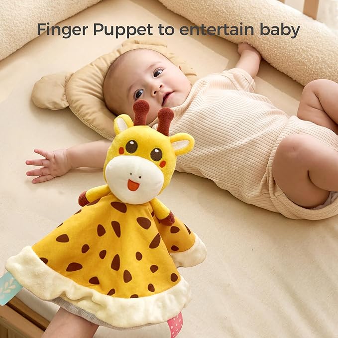 TUMAMA Baby Security Blanket Lovey,Soft Fleece Velvet Minky Dot Blanket with Stuffed Animal&Teething Rings