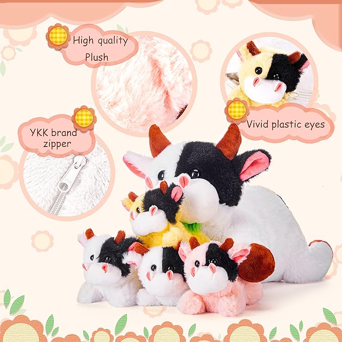 IKASA Mommy Cow Stuffed Animal Mom and Baby Plush Toy,Cute 17" Soft