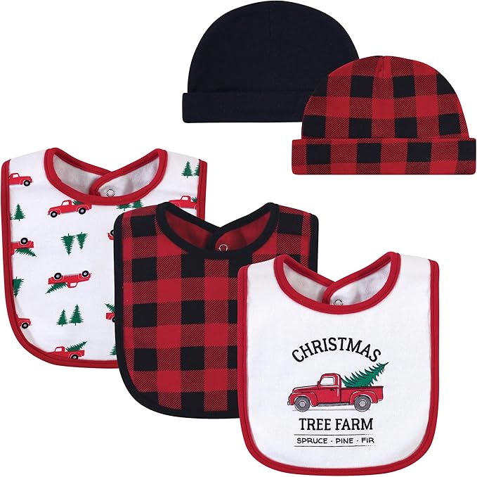 Hudson Baby Unisex BabyCotton Bib and Headband or Caps Set