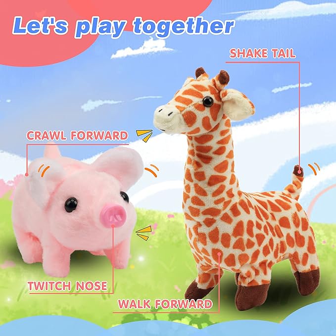 Hopearl Walking Piggy Pet Interactive Crawling Piglet Electronic Plush Toy Pig Oink Twitch Nose Wag Tail Animated Gifts for Toddlers Birthday, Pink 8''