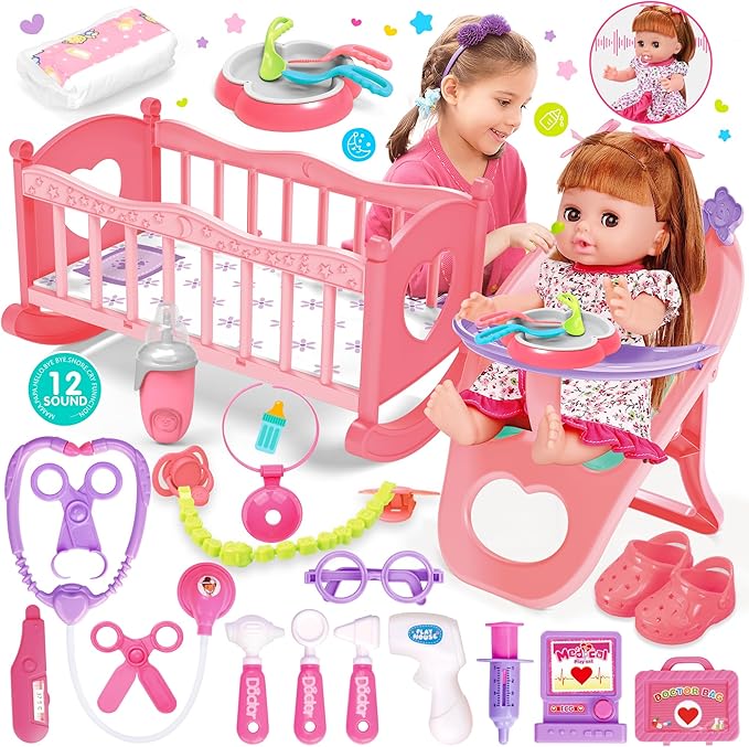 Baby Doll Toys Set, 14" Doll Toys 25Pcs Doll 3 4 5 6+