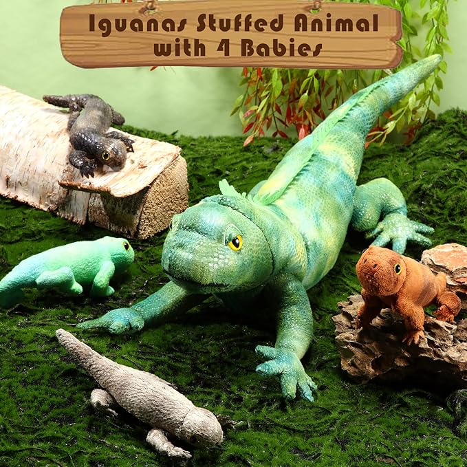 HyDren 5 Pcs Stuffed Iguanas Plush Toy Set 26 Inch 4 Babies