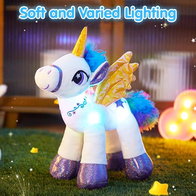 Houwsbaby Light Up Unicorn Stuffed Animal Unicorn Toy Glow at 14'' (White)