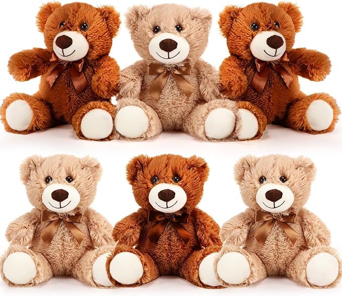 Libima 6 Pcs Operation Valentine's Day Bear Stuffed Animal Plush Toys 14 Inch Soft Bear Plush Dolls Bear Sleeping and Playing Toys for Baby Shower Decorations Boys Girls, Brown