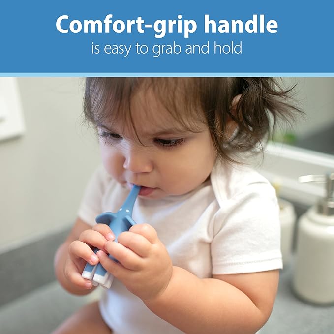 Dr. Brown's Infant-to-Toddler Training Toothbrush, Soft for Baby's First Teeth, Blue Elephant, 0-3 Years