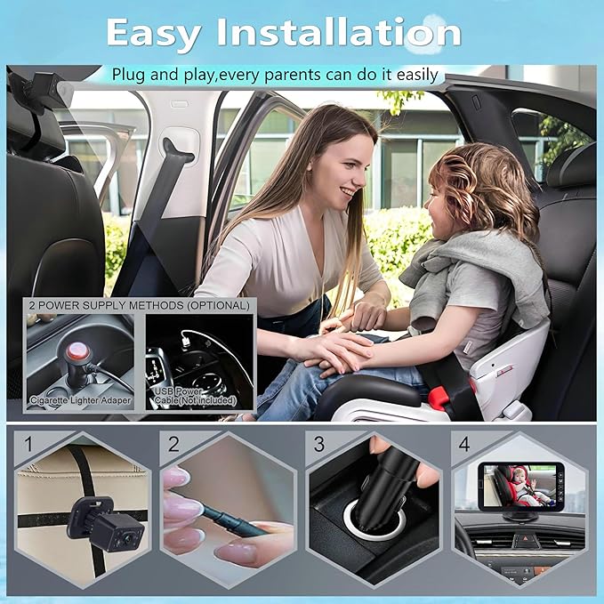 YIMU Baby Car Camera for Backseat: Rear-Facing Infant Back seat Camera Baby with HD 1080P, Easy Setup, Crystal-Clear Night Vision, and 360° Rotation(KB72 with USB Power Cord)
