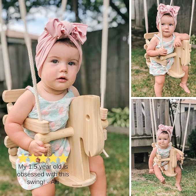 Wooden Horse Baby Swing for Outdoor Porch or Patio. Wood