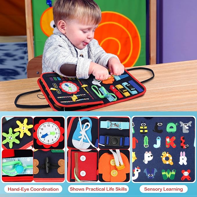 Busy Board for Toddlers,Montessori Toys Developing Sensory Activity Book Preschool 1 2 3 4