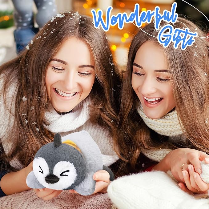 Houwsbaby 8'' Gray Lying Penguin Stuffed Animal,Penguin Plush Toy with Yellow Drool Bib