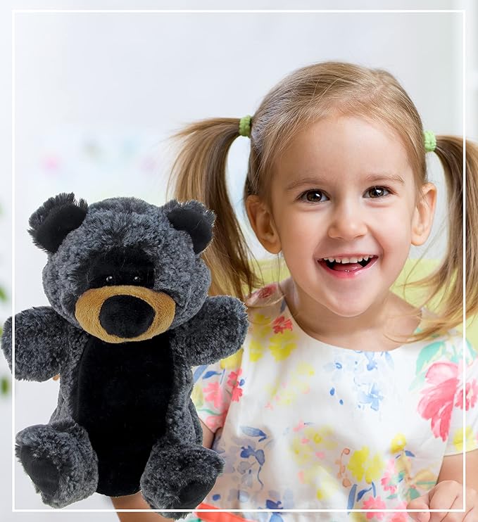 DolliBu Black Bear Plush Hand Puppet for Kids - Soft Plush Stuffed Animal Hand Puppet Toy, Puppet Show Games Puppet Theaters for Kids