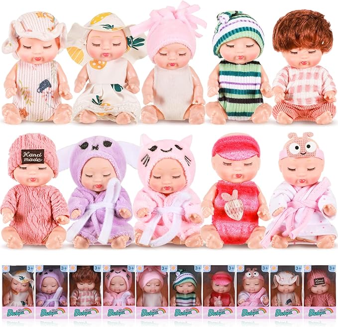 Hanaive 10 Pcs 4 Inch Mini Baby Dolls Lifelike Realistic 3+ Graduation