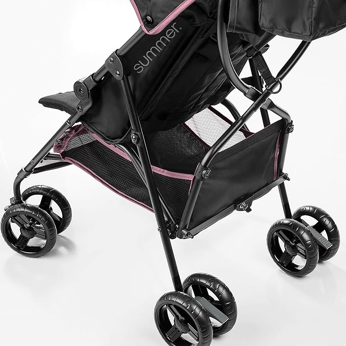 Summer by Ingenuity 3D Mini Convenience Stroller – Lightweight Stroller with Compact Fold, Multi-Position Recline, Canopy with Pop Out Sun Visor and More – Umbrella Stroller for Travel, Pink