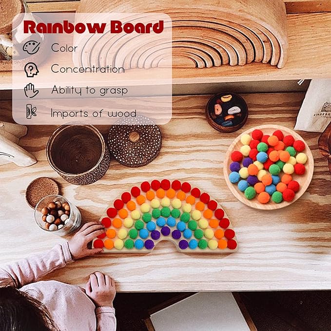 ibwaae Wooden Peg Board Beads Game Color Sorting Toys Counting Matching Game Bead Counting Fine Motor Skill Montessori Toys for Toddlers (Rainbow)