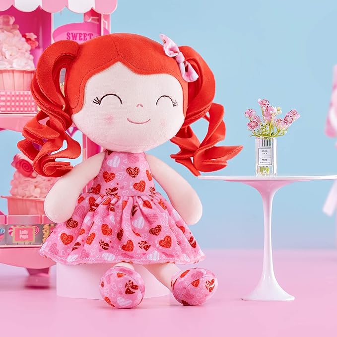 Gloveleya Soft Dolls Plush Figure Key Chain Curly Hair Red 12inches