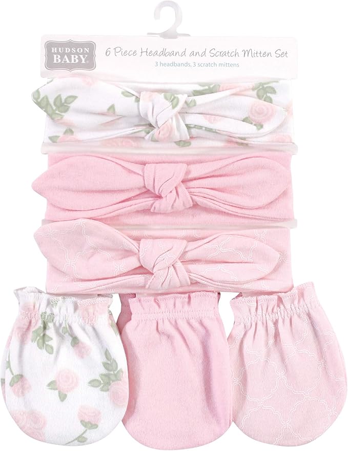 Hudson Baby Baby Girls' Cotton Headband and Scratch Mitten Set