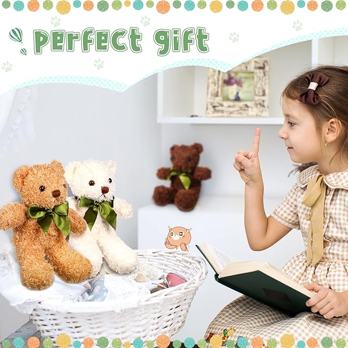 HyDren 15 Pieces Plush Stuffed Bears, 10 Inch Cute Soft Stuffed Bear Toy with Bow Tie for Graduation Baby Shower Christmas Birthday Party Gift Favors (Golden