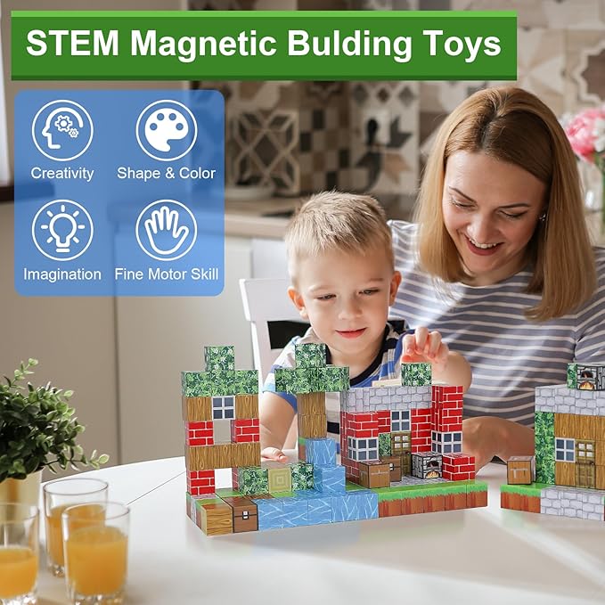 Magnetic Blocks-Build 110PCS Toys for Boys & Girls Age 6 7 8 9 10, Stacking Building Toys for Toddlers Fidget Cubes Sensory Toy for Kids(Jungle)