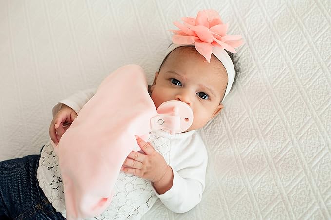 Ultra Soft Cotton Minky Velboa Baby Blanket with Snap Closure for Pacifier or Teether, Machine Washable 12 inch 12 inch