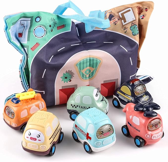 Inertia Baby Toy Cars Gifts with Storage Bag, 6 Pcs Push and Go Kids Early Educational Toys for 1 2 3 Year Old Boys Girls