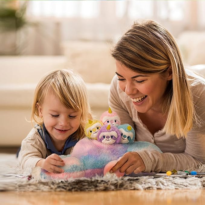 IKASA Mommy Sloth Stuffed Animal Mom and Baby Plush Toy,Cute 20" Soft Small Fluffy Mama Family Set Toy with Little Mini Babies
