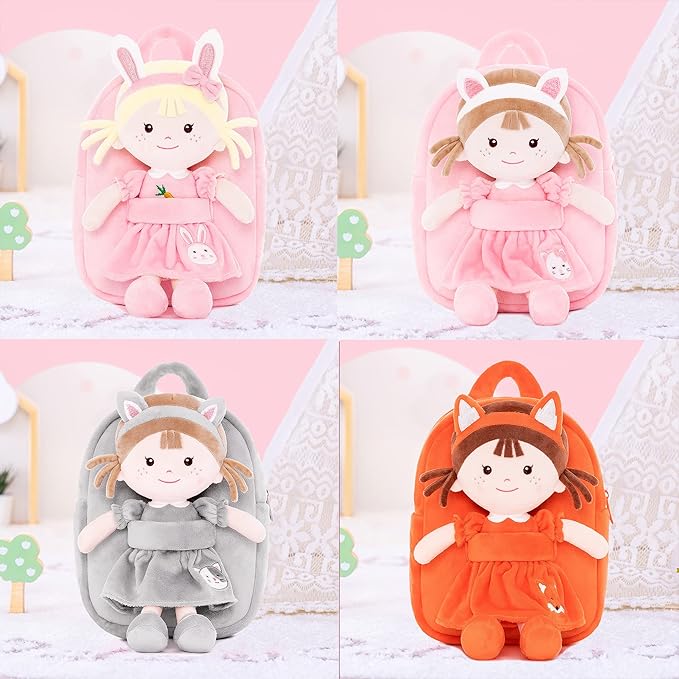 Onetoo Toddler Backpack Kids Backpacks with Soft Plush Baby Dolls 9.5"