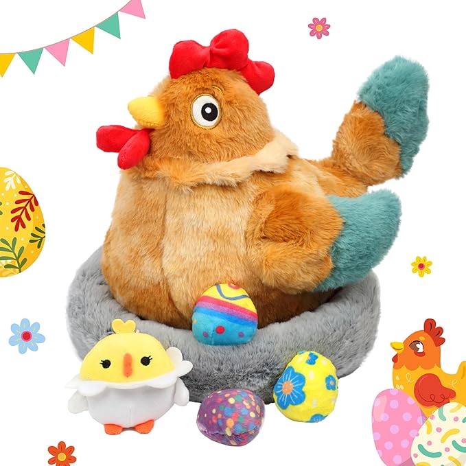 Hopearl Easter Plush Toy Chicken with 3 Eggs and 1 14''
