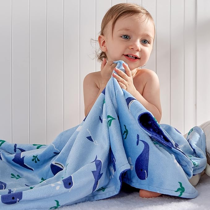 DaysU Silky Micro Soft Plush Baby Blankets for Boys with Print Animal Pattern and Soothing Raised Dots, Double Layer Bed Throws for Baby Crib 30x40 Inches