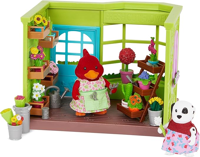 Li'l Woodzeez – Li'l Petals Flower Shop 29Pcs Dollhouse 2 Posable 1 Storybook 3+