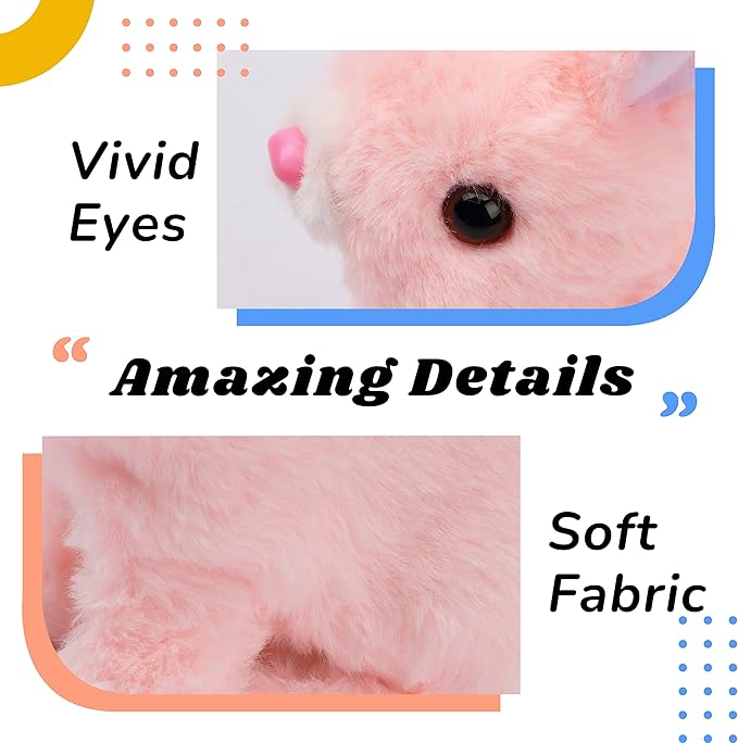 Hopearl Hopping Rabbit Interactive Electronic Pet Plush Bunny Toy with Sounds and Movements Animated Walking Wiggle Ears Twitch Nose Gift for Toddlers Birthday, Pink 7''
