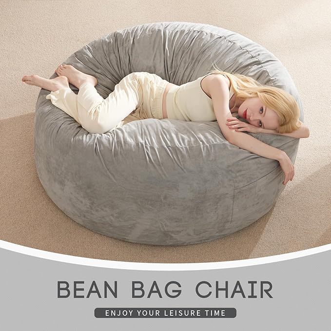Bean Bag Chairs for Adults Kids Teens Convertible Chair Mattress, Bean Bags Chair with Removable Suede Cover, Sleeper Chair That Turns into Mattress, Full, Light Grey