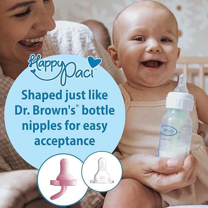 Dr. Brown's HappyPaci 100% Silicone Baby Pacifier, Contoured One-Piece Design 0-6m, BPA-Free, 3 Pack