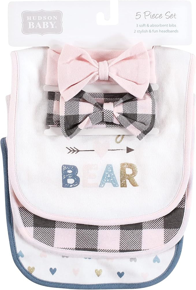 Hudson Baby Unisex BabyCotton Bib and Headband or Caps Set