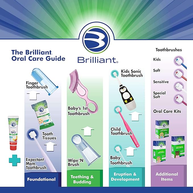 Brilliant Oral Care Baby?Ös First Toothbrush, Smooth Silicone Bristles Gently Clean Tender Teeth and Gums 4+ Months, 1 Pack
