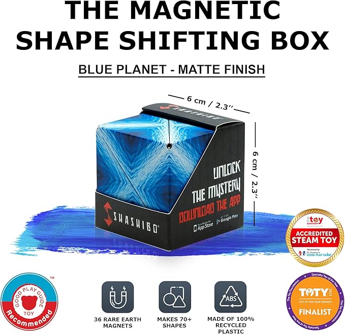 SHASHIBO Shape Shifting Box - Award-Winning, Patented Fidget Cube w/ 36 Rare Earth Magnets 70 Shapes,