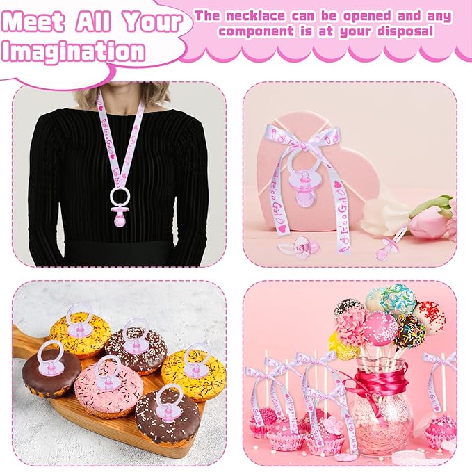 36 Baby Shower Pacifiers Necklace, Acrylic Pacifier Necklace