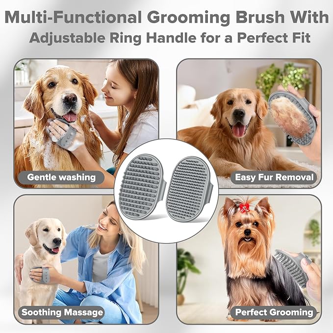 6PCS Pet Grooming Kit | Dog Washing Gloves | Dog Bath Brush | Dog Bath Gloves | Dog Shampoo Brush | Pet Grooming Gloves | Cat Bathing Supplies | Dog Bath Supplies (Grey)