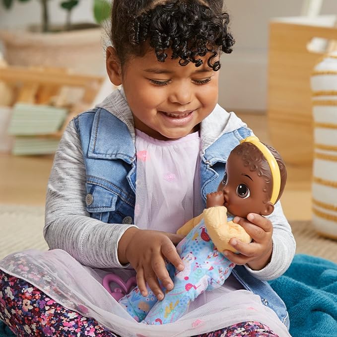 Baby Alive Soft ‘n Cute Doll, Black Hair, 11-Inch First Baby Doll Toy, Washable Soft Doll, Toddlers Kids 18 Months and Up, Teether Accessory