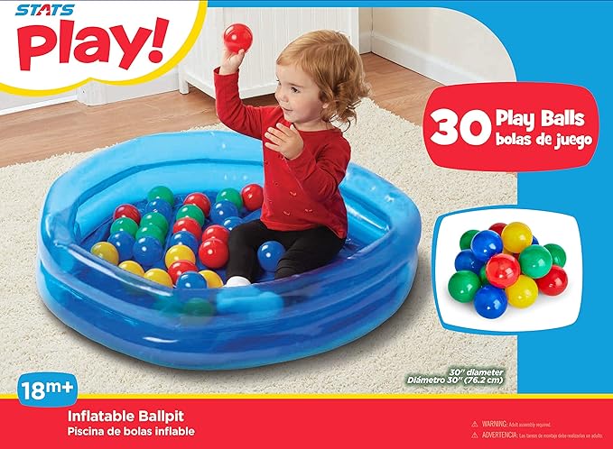 Stats Inflatable 2 Ring Ball Pit w/ 30 Balls, Multicolor AD19842