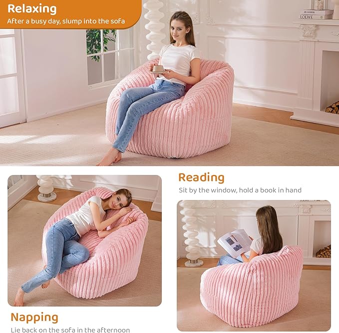 BYBYME Giant Bean Bag Chair for Adults and Kids, Large Comfy Cozy Beanbag, Floor Sofa for Teens, Living Room, Gaming, Reading