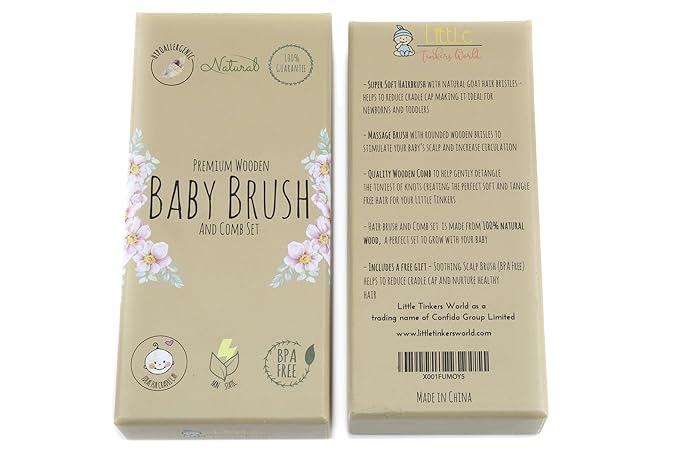Wooden Hair Brush and Comb Set (4-Piece) for Newborns and Toddlers | Ideal for Cradle Cap | Massage and Scalp Bristles | Perfect Baby Registry Gift
